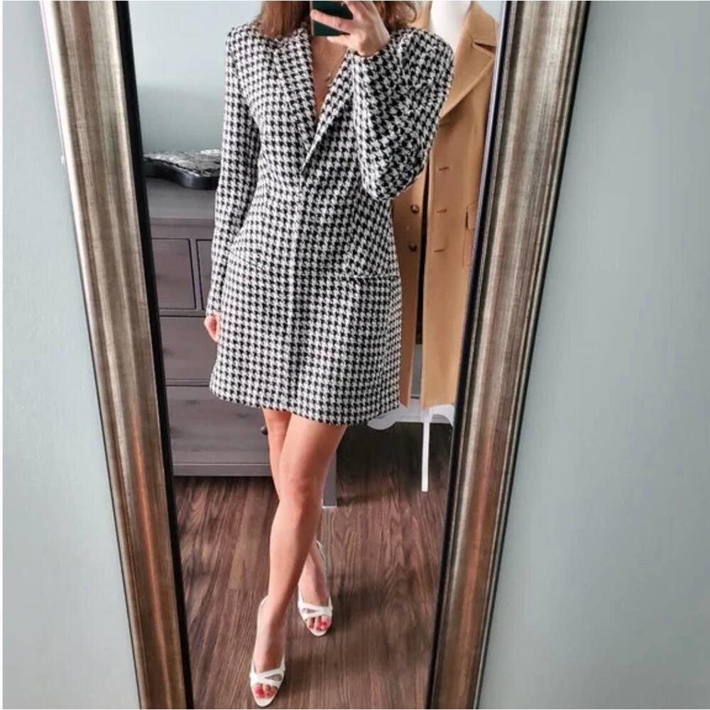 ZARA BLOGGER FAVORITE STRUCTURED BLAZER DRESS BLACK / WHITE - Picture 3 of 14